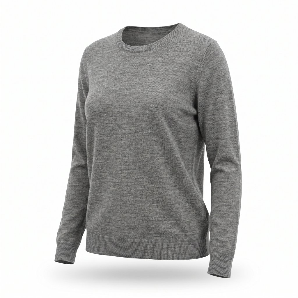 Women's Merino Wool Crewneck Sweater, Relaxed Fit, Heather Grey